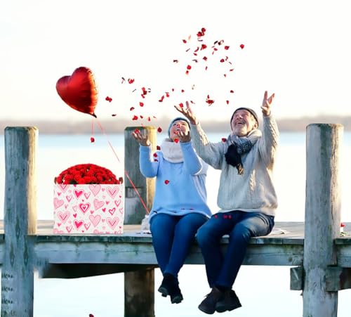 CLOCOR Rectangular Heart Printed Valentine's Day Basket Empty, Gift Basket, Waterproof Storage Basket with Handles, Room Decor(Bright Heart) - color: Bright Heart