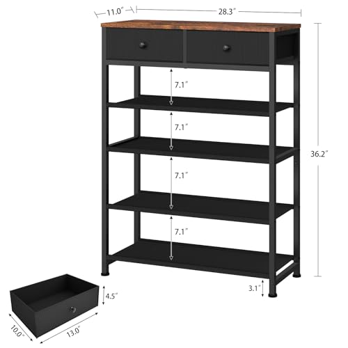 usikey Shoe Rack, 5 Tier Shoe Storage Organizer with 2 Drawers, Metal Shoe Shelf for 12-16 Pairs of Shoes, with 4 Oxford Fabric Shelves and Wooden Top, Shoe Stand for Closet Entryway, Black UNYXJX013H - color: 5 Tier ( 28.3 X 11 X 36.2 Inches)-black