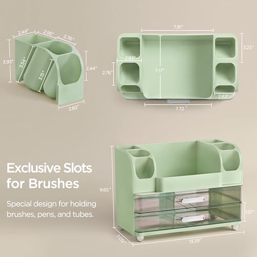HBlife Makeup Organizer for Vanity with Brush Holder, Large Bathroom Countertop Cosmetic Organizer Skin Care Storage, Easy to Store Lipsticks, Nail Polishes, Perfumes, Eyeshadow Palettes, Green - color: Green