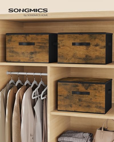 SONGMICS Foldable Storage Organizer Boxes, Set of 3 Storage Basket Bins with Lids, Handles, Clothes Organizer, 15.7 x 11.8 x 9.8 Inches, Non-Woven Fabric, Ink Black URYZ103B01 - color: Ink Black, size: 3 Pack (15.7''L x 11.8''W x 9.8''H)