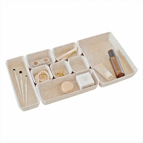 8-Piece Felt Drawer Organizer Set in 4-Sizes, Made from Eco-Friendly Material for Vanity, Makeup, Desk, Office, Kitchen, and Nightstand, Oatmeal - size: 8