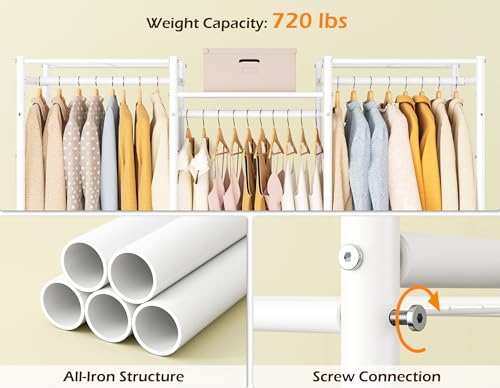 HOMIDEC Wardrobe Closet, 4 Hanging Spaces Portable Clothes Rack,Free Standing Closet Organizer and Storage System with Hanging Rods,Clothing Rack Suitable for Cloakroom,Bedroom,Entrances,etc.White - color: White