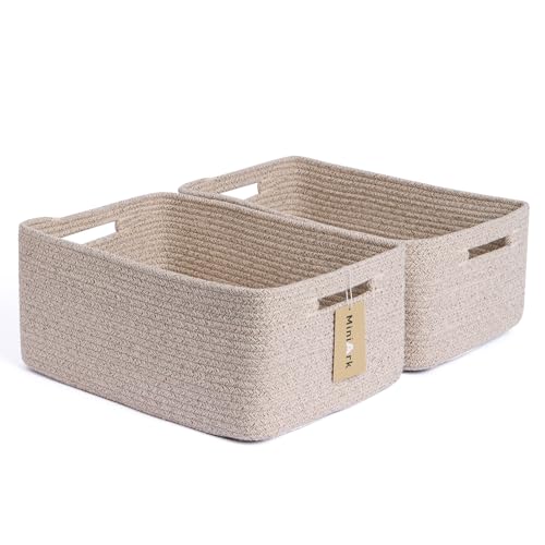 MiniArk Large Storage Baskets for Shelves, Closet Organizers Bins for Clothes Blanket Towels, Baby Nursery, Toy Baskets Box, Woven Rope Baskets, 17 x 13 x 7.5”, 2 Packs Mixed Brown - color: Natural, size: 2pcs-L17×W13×H7.5"