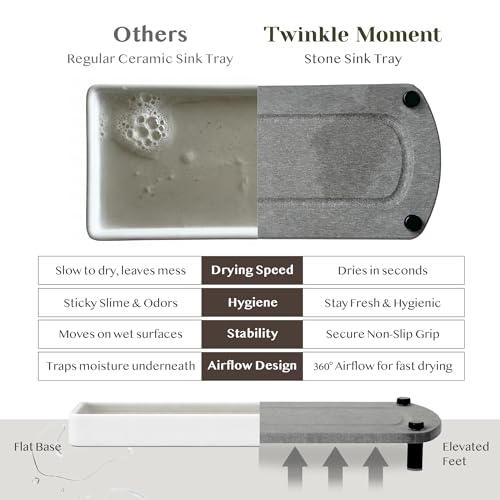 2PCS Water Absorbing Stone Soap Tray for Kitchen Bathroom Sink, Quick Dry Diatomaceous Earth Drying Rack and Shower Caddy, Soap Dispenser and Sponge Holder Organizer for Countertop - color: Glacier Gray