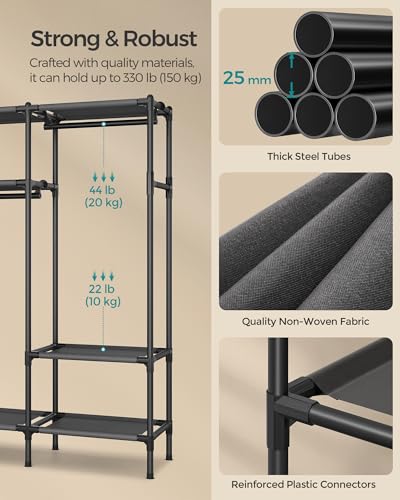 SONGMICS Clothes Rack,72 Inch Large Capacity Portable Closet, Heavy Duty Wardrobe Closet Organizer with Hanging Rails and Shelves, Total Load 330 lb, Easy Assembly, for Bedroom, Black URDR211B01 - size: 72"L x 17.7"W x 74.8"H