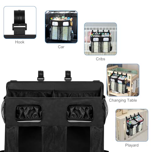 Accmor Changing Table Diaper Organizer, Hanging Diaper Caddy Organizer Stacker for Cribs Changing Table Playard Wall Baby Essentials Storage, Black - style: Double Enlarged-Black