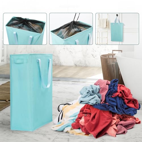 Odonata Slim Laundry Hamper Handles Collapsible Laundry Basket Thin Dirty Clothes Basket Narrow Laundry Bag Foldable Dirty Hamper 45L (Baby Blue) - color: Baby Blue