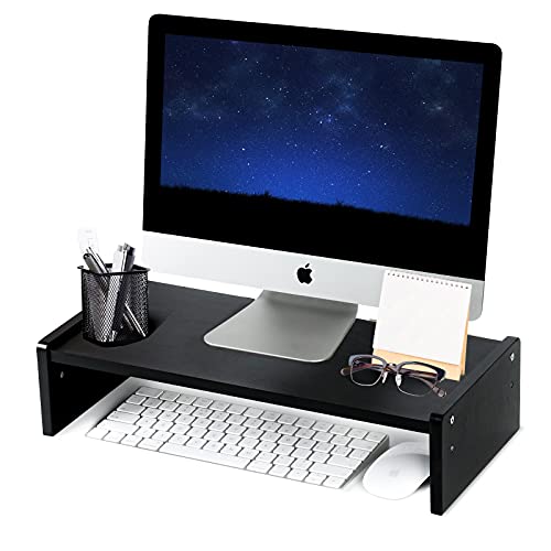 KINLINK Solid Wood Monitor Stand Riser, Monitor Riser with 2 Adjustable Height, 15.8 inch Computer Riser for Computer, iMac, PC, Printer, Computer Monitor Stand for Home & Office, Black - color: black