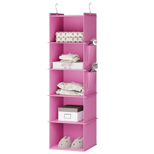 YOUDENOVA Hanging Closet Organizer, 5-Shelf Closet Hanging Storage Shelves, Light Pink - color: Light Pink, size: 5-SHELF