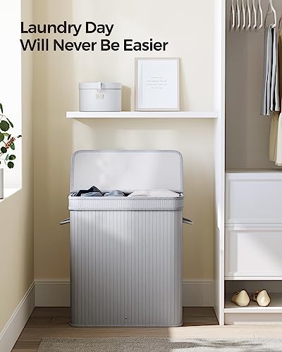 SONGMICS Laundry Hamper with Lid, Bamboo Laundry Basket, Removable Machine Washable Laundry Basket, with Handles, 26.4-Gallons, for Laundry Room, Bedroom, Bathroom, Dove Gray ULCB063G01 - color: Dove Gray, size: 100 L