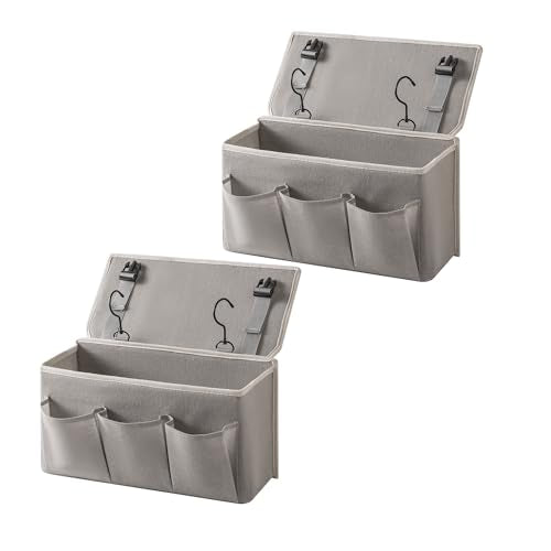 Bedside Caddy / Bedside Storage Organizer Hanging Bag with Three Options,Suitable for home beds, sofas, and dormitory beds—can hold magazines, books, phones, iPads, remote controls. (2-Pack Gray) - color: 2-Pack Gray