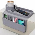 Silicone Couch Cup Holder Tray, 3-Side Sofa Armrest Organizer with Secure Gear-Shaped Locking Holder & Large Tablet Slot, Non-Slip Weighted Armchair Caddy, Couch Accessories (Grey) - color: Grey