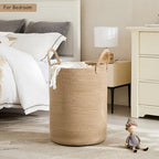 80L Extra Large Jute Laundry Hamper Tall Woven Laudnry Basket Wicker Rope Clothes Hamper Boho Blanket Basket in Living Room Bedroom 16"D x 22"H - color: Jute, size: Extra Large (80L)