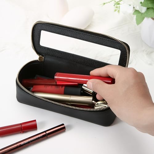 Aveniee Clear Makeup Brush Bag,Slim Cosmetic Brush Holder,Small Toiletry Bag Mini Travel Case for Women,Thin Make up Bags with Dual Zipper,Cute Travel Essentials Organizer,Black - color: Black, style: Slim Elegance
