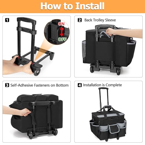 HODRANT Large Rolling Cleaning Caddy with Detachable Trolley & Lid, Cleaning Cart on Wheels with Shoulder Strap & Handles, Cleaning Supplies Organizer with Multi Pockets for Cleaning Tools Storage