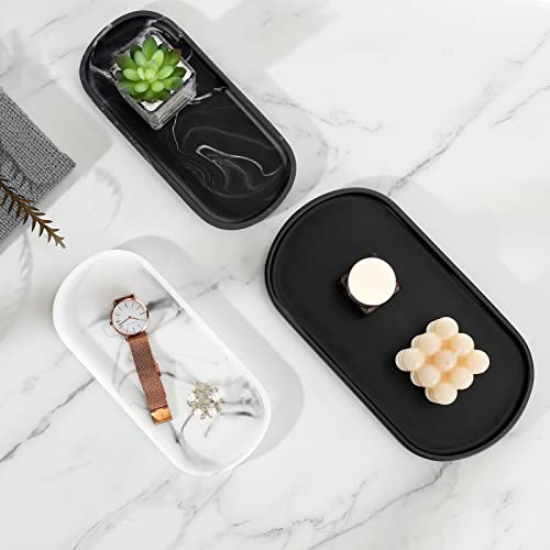 Luxspire Bathroom Vanity Tray Countertop, 10" Marble Tray for Kitchen Counter, Resin Oval Tray for Soap Dispenser and Toilet Tank, Decorative Trays for Perfume, Jewelry, Small, Faux Marble White - color: Marble White, style: Small