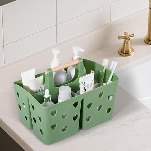 Anyoifax Portable Shower Caddy Plastic Shower Basket Organizer Divided Bathroom Caddy Storage Cleanning Caddy Tote with Handle for College, Dorm Room, Kitchen, Green - color: Green