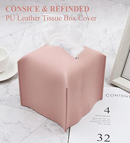 Livelab Tissue Box Cover Holder, Square Modern Decoration PU Leather Facial Tissues Case Roll Paper Dispenser for Bathroom Vanity Countertop, Night Stands, Office Desk Car 5X5X5'' | Pink - color: Pink