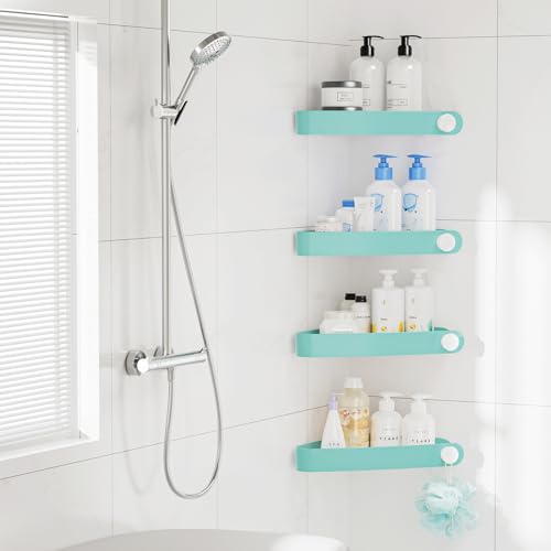 Sotfamily Plastic Shower Caddy Corner (For 90° Only), 4 Pack Adhesive Corner Shower Shelves for Bathroom Organizers and Storage, Turquoise - color: Turquoise, size: 4 Pack