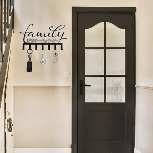 Hicarer Family Key Holder Metal Hooks Decorative Hanger Black Rack Wall Mount Organizer with Screws and Anchors for Keys Hat Kitchen Entryway Front Door Home Decor - color: Black, style: Classic Style