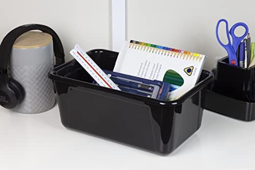 Storex Small Cubby Bins – Plastic Storage Containers for Classroom with Non-Snap Lid, 12.2 x 7.8 x 5.1 inches, Black, 5-Pack (62463U05C) - color: Black, style: Bin with Cover