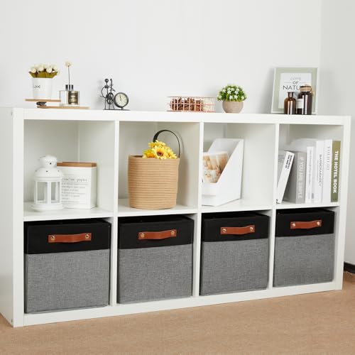 HNZIGE Cube Storage Baskets,Fabric Storage Cubes 12 x 12, Set of 4,Decorative Storage Baskets for Organizing with Handles,Closet Bins for Shelf Organizer Home Toy Nursery Closet(Black Gray) - color: Black Gray, size: 12"x12"x12"-4pack
