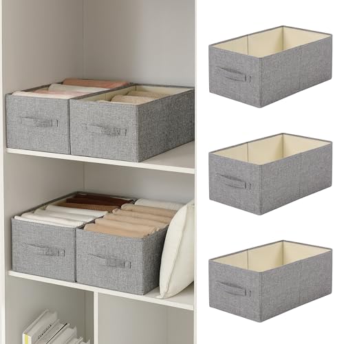 Linen Folding Storage Bins, 3 Pack Large Storage Baskets, Washable, Clothing Storage Bins with Handle, Closet Organizer for Storage Sweater,Sheets(dark grey, 18½"x11" x8½") - color: dark grey, size: 18½"x11"x8½"