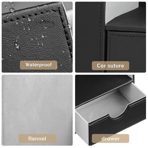 Leather Nightstand Organizer with Tissue Holder,Square Tissue Box Cover with Organizer, Decorative Modern Facial Paper Storage Box for Bathroom Living Room Vanity Table Countertop Office Black - color: Black