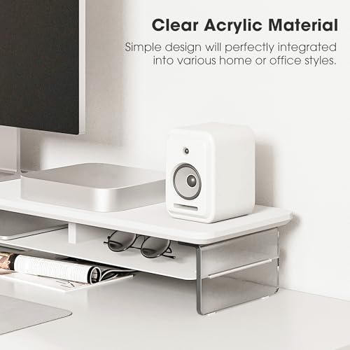 Fenge Acrylic Monitor Stand Riser, 42.5 Inches Dual Monitor Stand with Metal Storage, 2 Tier Acrylic Computer Riser for Desk, Clear Laptop Stand for PC, Laptop, Printer, TV, White - color: White, size: 42.5in