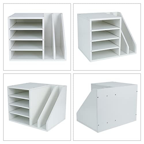 PAG Wood Desktop File Holder Organizer Mail Sorter, White, 15.35" W x 12.16" D x 11.81" H - color: White