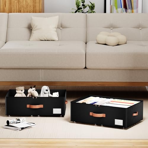 Underbed Storage With Wheels,Large Capacity 10 inches Height Storage Bins,Rolling Underbed Shoe Storage Containers,Underbed Storage Drawers for clothes & blankets (black, 10inch height) - color: black, size: 10inch height