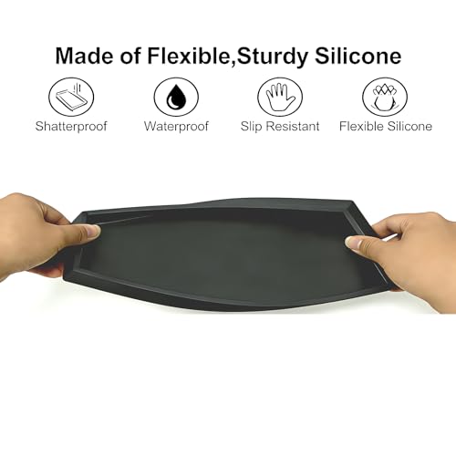 Bloss Small Bathroom Vanity Tray with Soap Dish, 8 x 4 inch Silicone Kitchen Soap Tray,Bathroom Counter Trays Organizer for Candle Perfume Jewelry Key, Black - color: Black, size: 7.9" x 3.9" x 0.9"