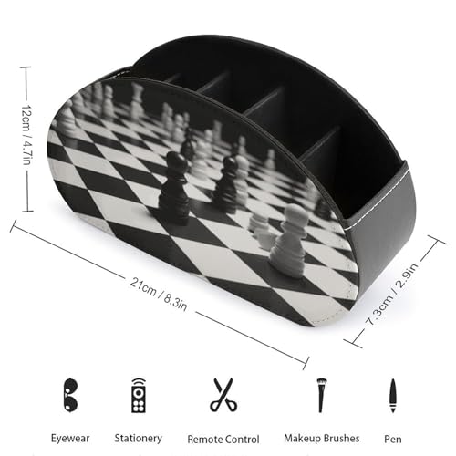 PU Leather Remote Control Organizer Box 5-Slot Multifunctional Black White Chess Checkerboard Storage Holder for TV/DVD/Accessories Stylish Desk Decor for Living Room, Bedroom, Office - color: Black White Chess Checkerboard