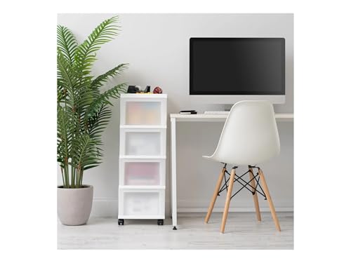 4-Drawer Narrow Plastic Storage Cart, with A Top Storage Compartment, Multi-functional Mobile Storage Cabinet, Suitable for Offices, Dormitories, and Craft Rooms. (White) - color: White and Black