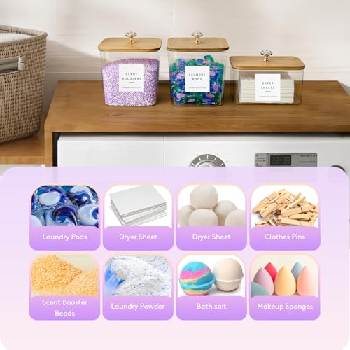 POLRAI 3 Pack Laundry Pod Containers and Dryer Sheet Holder, Laundry Room Organization Storage Containers with Lids and Labels for Detergent Pods Dry Sheet Organizing - color: Natural, size: 2+1 Pack