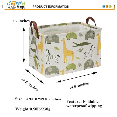 NTAOHAMPER Rectangular Green Storage Basket,Collapsible Gift Basket with Handles,Kids Toys/Books Box,Room Decor(Green Animal) - color: Green Animal