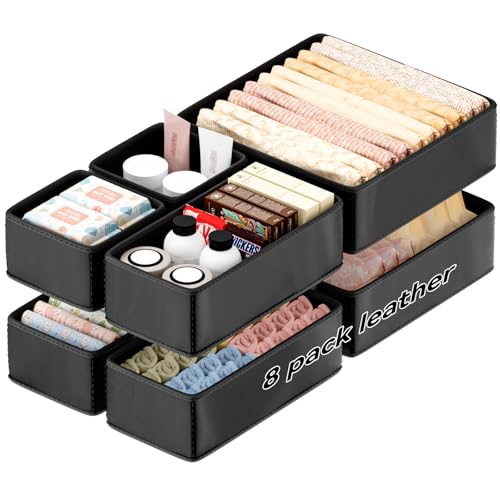 Vegan Leather Drawer Organizers,8 Pack Makeup Storage boxes,Vanity Drawer Luxury upgrade,Bedroom fabric Drawers replacement,bathroom organization and storage Optimal solution - color: black, size: 8 pack