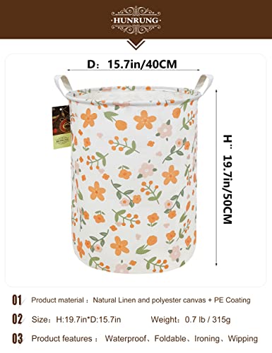 Collapsible Fabric Storage Basket, Waterproof Laundry Hamper with Handles, Round Storage Bin for Clothes Toys, Foldable Organizer for Bedroom Nursery Bathroom(Round-Orange Flower) - color: Round-Orange Flower