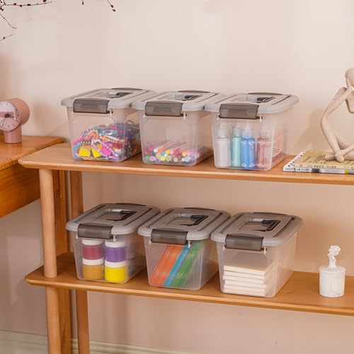 Citylife 4 Packs 6 QT Plastic Storage Bins with Latching Lids Stackable Storage Containers for Organizing Clear Storage Box for Garage, Closet, Kitchen - size: 6.0QT, style: 4 PACK GREY