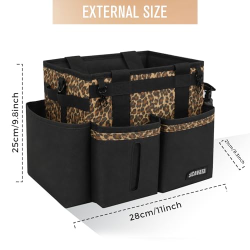 SCAVATA Compact Wearable Cleaning Caddy, Small Cleaning Supplies Organizer with Handle & Shoulder Straps for Housekeepers, under Sink & Car Cleaning Tool Organizers Bag (Leopard) - color: Leopard