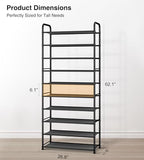 STO STO 10-Tier Shoe Rack with Sturdy Mesh Shelves, Tall Metal Shoe Organizer for Entryway, Closet, Garage, Front Door, Holds 30 Pairs, Free Standing Large Shoe Storage Shelf, Adjustable Feet, Black - size: 10-Tier Standard