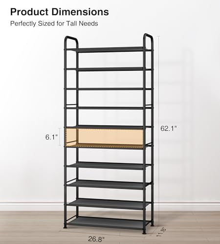 STO STO 10-Tier Shoe Rack with Sturdy Mesh Shelves, Tall Metal Shoe Organizer for Entryway, Closet, Garage, Front Door, Holds 30 Pairs, Free Standing Large Shoe Storage Shelf, Adjustable Feet, Black - size: 10-Tier Standard