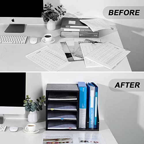 PAG Wood Desktop File Holder Organizer Mail Sorter for File Folders, Mails, Envelopes, Mailing Supplies or Magazines, Black - color: Black