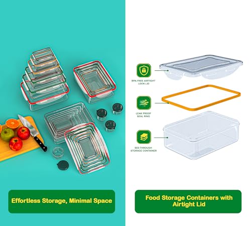 40 Pcs Food Storage Containers with Lids Airtight- Plastic Meal Prep Container for Pantry Kitchen Organization, Microwave, Dishwasher, Freezer Safe -100% Leak Proof (20 Stackable Boxes-20 Lids) - color: 40Pcs