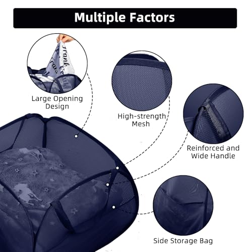 Collapsible Laundry Baskets, 90L Large Foldable Laundry Basket, Durable Mesh Pop Up Hampers for Laundry, Dirty Clothes Laundry Hamper for Bedroom, Bathroom, Dorm, Laundry Room, Travel or Camping Navy - color: Navy