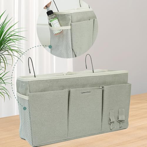 Bedside Storage Caddy Bag,Bedside Hanging Organizer Magazine Holder for Bunk bed Hospital Beds Holders Books Glasses Phones (Pink)