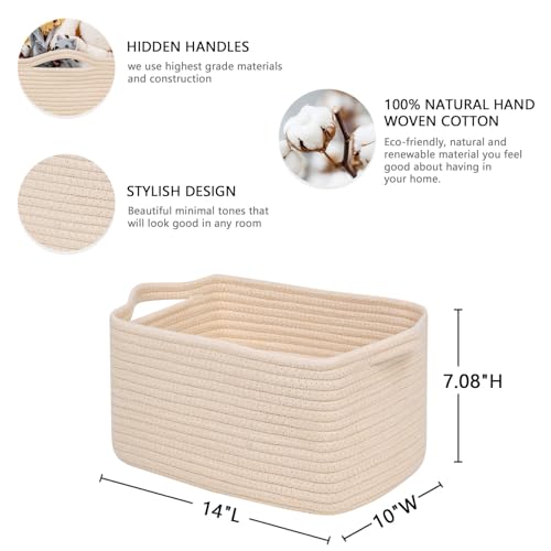 CubesLand Cube Storage Organizer Basket Bin, Rectangular Cotton Rope Basket, 14x10x7.08IN Beige - color: Beige, size: 14''x10''x7.08''