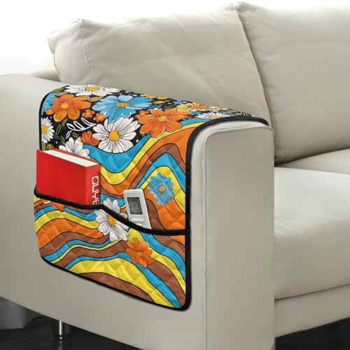 Hippie Flower Daisy Print Sofa Armrest Organizer Polyester Armchair Slipcover for Couch Stain Resistant Recliner Armrest Cover Soft Furniture Protector for Dogs Cats Pet - color: Hippie Flower Daisy