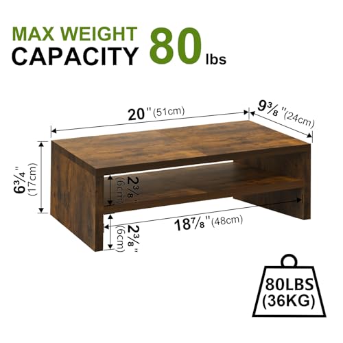 TEAMIX 2 Tier Wooden Monitor Riser Stand, Desktop Stand with storage for Laptop/PC/Printer/Keyboard, TV Stand Shelf Home Office Desk Accessories - color: Brown