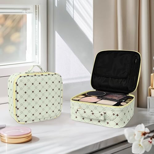 M Y U R E N Travel Makeup Bag,Waterproof Cosmetic Organizer, Adjustable Dividers,Portability Cosmetic Train Case,Makeup organizer,Gift for Women,Girls Gift (Green+Yello) - color: Green+Yello